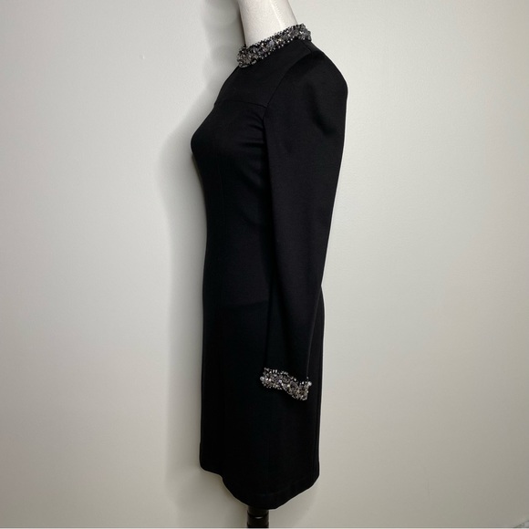 Trina Turk black long sleeve sheath dress with rhinestone trim - size 2 - Picture 2 of 7